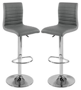 Ripple Grey Faux Leather Bar Stools With Chrome Base In Pair