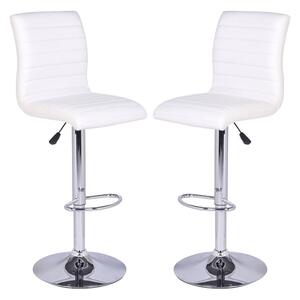 Ripple White Faux Leather Bar Stools With Chrome Base In Pair