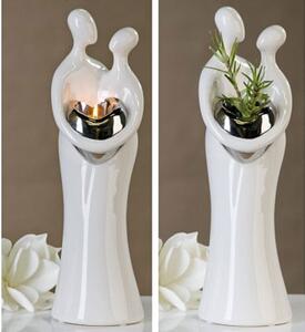 Tealight Candle Holder Couple Figurine Ceramic in White