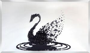 Peyton Glass Wall Art In Black Glitter Swan On Silver Mirror