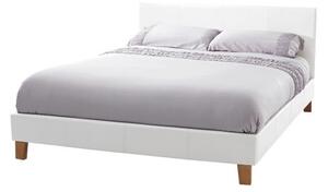 Tivolin Bed In White Faux Leather With Wooden Legs