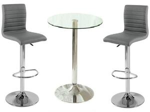 Gino Clear Glass Bar Table With 2 Ripple Grey Stools