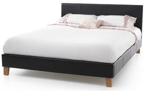 Tivolin Bed In Black Faux Leather With Wooden Legs