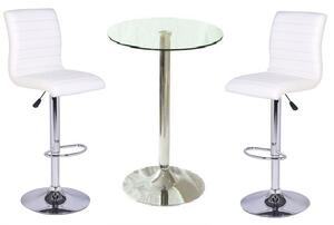 Gino Clear Glass Bar Table With 2 Ripple White Stools