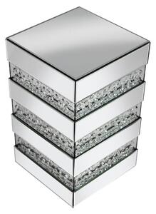 Rosalie Side Table In Silver With Mirrored Glass and Crystals