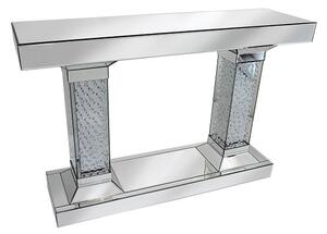 Rosalie Pedestals Console Table In Mirrored Silver With Crystals