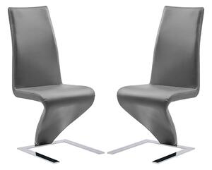 Demi Z Grey Faux Leather Dining Chairs With Chrome Feet In Pair