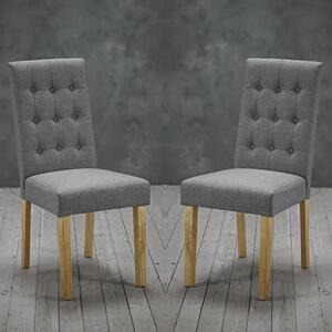 Remo Grey Fabric Dining Chairs With Wooden Legs In Pair