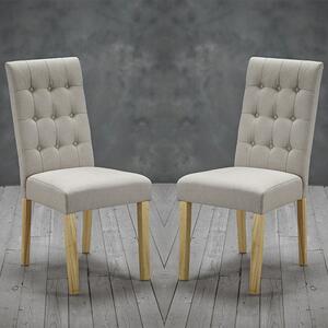 Remo Beige Fabric Dining Chairs With Wooden Legs In Pair