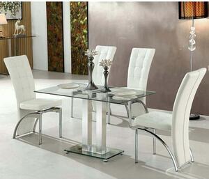 Jet Small Clear Glass Dining Table With 4 Ravenna White Chairs