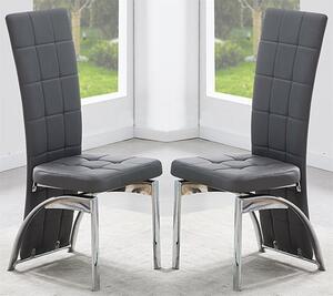 Ravenna Grey Faux Leather Dining Chairs In Pair