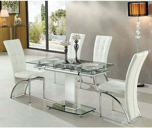 Enke Extending Glass Dining Table With 4 Ravenna White Chairs