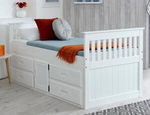 Captains Storage Bed In White With 4 Drawers And 1 Door