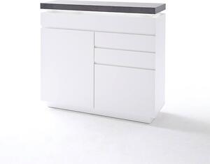 Mentis Compact Sideboard In Matt White And Concrete With LED