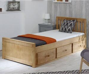 Mission Single Bed with Storage In Waxed Pine With 3 Drawers