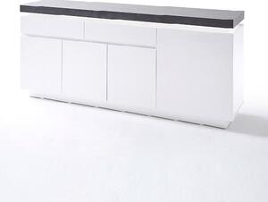 Mentis Sideboard With LED In Matt White And Concrete With 4 Door