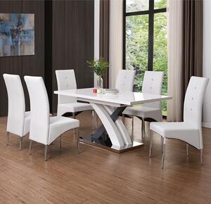 Axara Large Extending Grey Dining Table 6 Vesta White Chairs