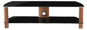 Clevedon Large Black Glass TV Stand With Walnut Frame