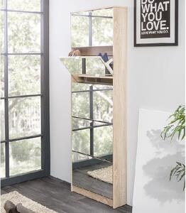 Boddem Mirrored Shoe Cabinet In Sonoma Oak With 5 Flap Doors