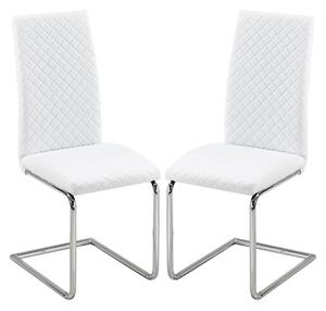 Ronn White Faux Leather Dining Chairs With Chrome Legs In Pair