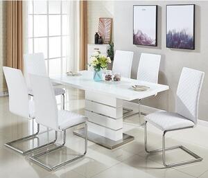 Parini Small Extending White Dining Table 6 Ronn White Chairs