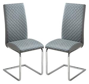 Ronn Grey Faux Leather Dining Chairs With Chrome Legs In Pair