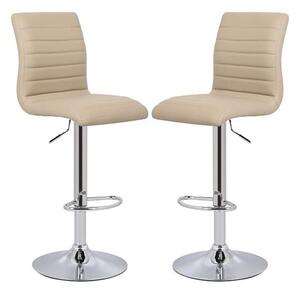 Ripple Stone Faux Leather Bar Stools With Chrome Base In Pair