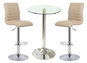 Gino Clear Glass Bar Table With 2 Ripple Stone Stools