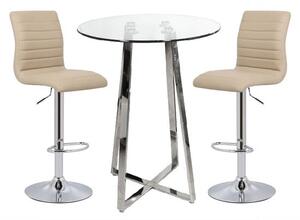 Poseur Clear Glass Bar Table With 2 Ripple Stone Bar Stools