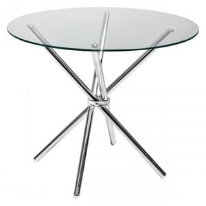 Criss Cross Round Clear Glass Dining Table With Chrome Legs