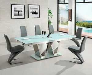 Nico Extending Glass Dining Table In White And 6 Grey Chairs