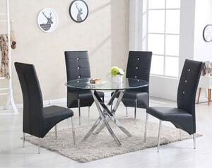 Daytona Round Glass Dining Table With 4 Vesta Black Chairs