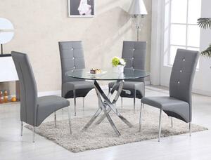 Daytona Round Glass Dining Table With 4 Vesta Grey Chairs