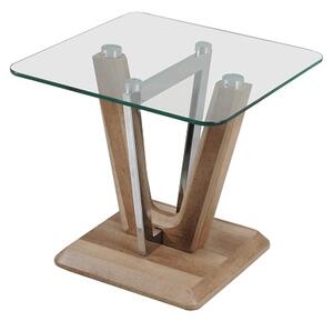 Furio End Table In Clear Glass Top With Chrome And Wooden Base