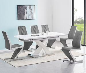 Axara Small Extending White Dining Table 6 Gia Grey White Chairs