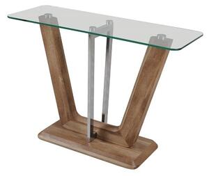 Furio Console Table In Clear Glass With Chrome And Wooden Base