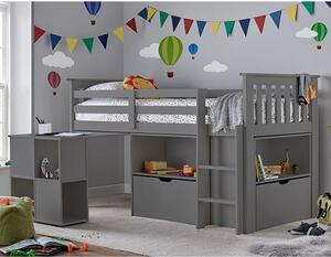 Milo Wooden Single Bunk Bed With Desk And Storage In Grey