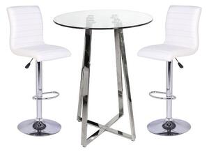 Poseur Clear Glass Bar Table With 2 Ripple White Bar Stools