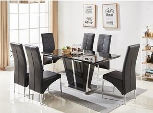 Memphis Large Black Gloss Dining Table 6 Vesta Black Chairs