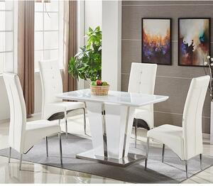 Memphis Small White Gloss Dining Table 4 Vesta White Chairs