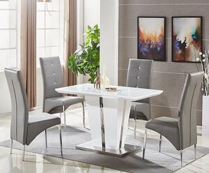 Memphis Small White Gloss Dining Table 4 Vesta Grey Chairs