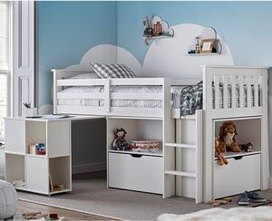 Milo Wooden Single Bunk Bed With Desk And Storage In White