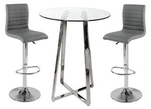 Poseur Clear Glass Bar Table With 2 Ripple Grey Bar Stools