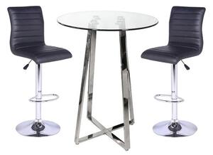 Poseur Clear Glass Bar Table With 2 Ripple Black Bar Stools