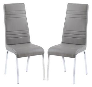 Dora Grey Faux Leather Dining Chairs With Chrome Legs In Pair