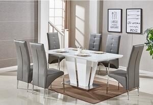 Memphis Large White Gloss Dining Table 6 Vesta Grey Chairs