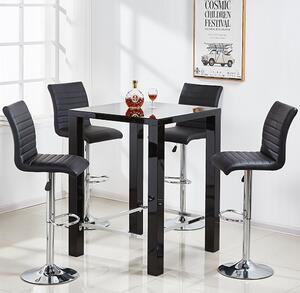 Jam Square Glass Black Gloss Bar Table 4 Ripple Black Stools