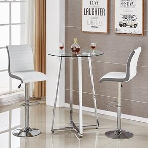 Poseur Clear Glass Bar Table With 2 Ritz White Grey Bar Stools