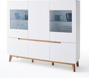 Merina Contemporary Highboard In Matt White And Knotty Oak