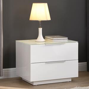 Fresh Bedside Cabinet In White Glass Top And High Gloss